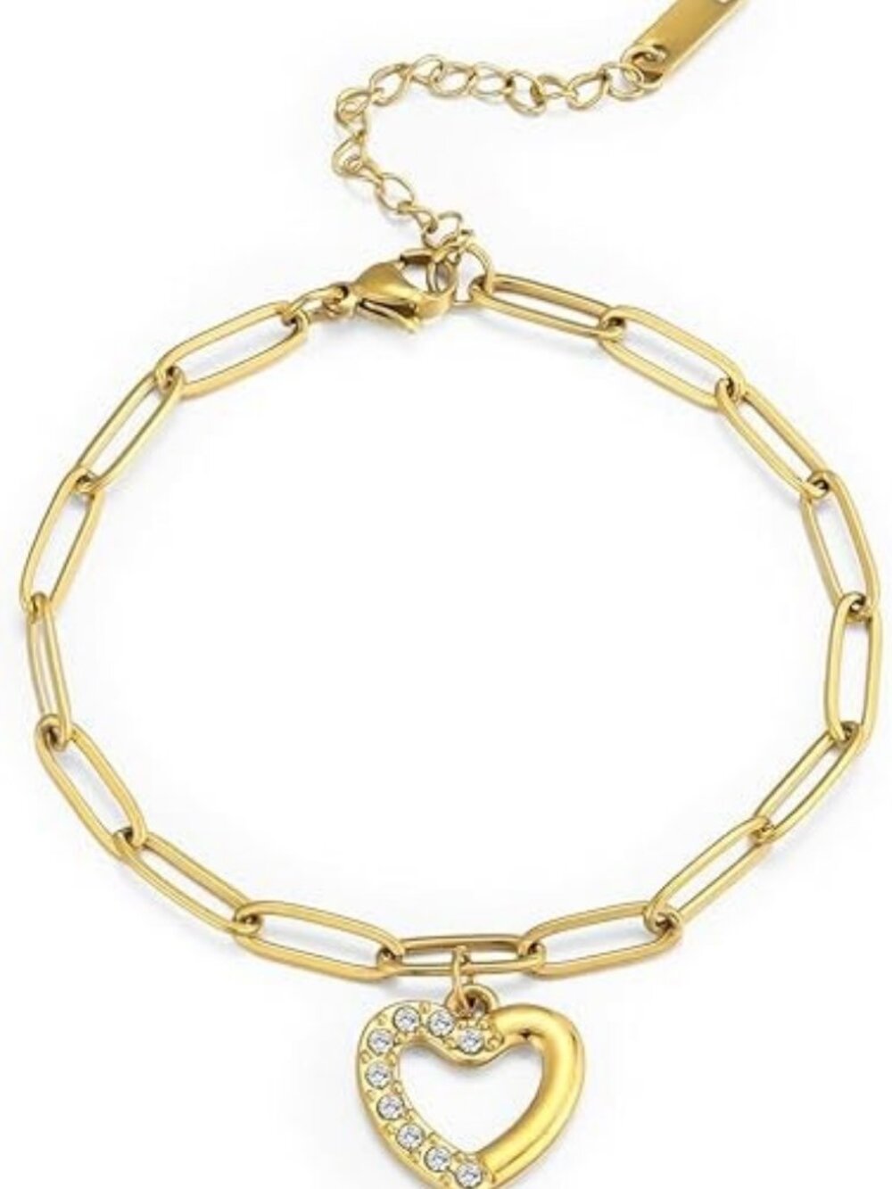 Gold Heart Pendant Heart Bracelet Stainless Steel 18K Gold Plated